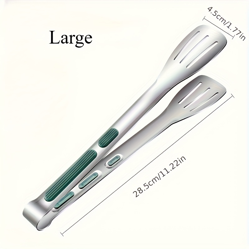 TEMU 1pc High-end Stainless Steel Barbecue Tongs, Dinner Tongs, High Heat- Locking Tongs, Great Grip, Green Texture Handle - 7 9 12 Inch 3 Sizes,