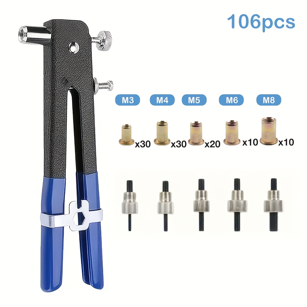 Image of Rivet Nut Tool Kit, Hand Set With M3/m4/m5/m6/m8 Threaded Rivet Nut And , Thread Blind Tools, For Car, Boat And Furniture Decoration Repair