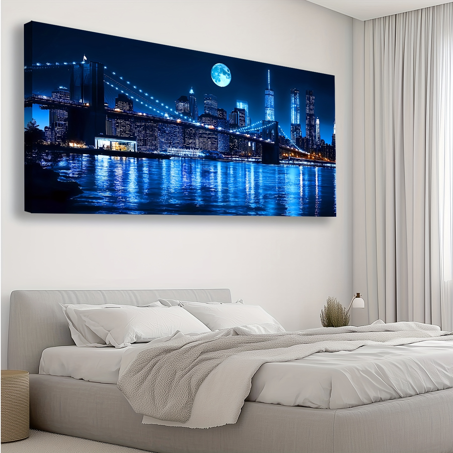 2D Flat, 2D Flat, Contemporary Urban Landscape Artwork, Art Deco Design, Deep Blue Canvas Print, Stylish Home Decor, Ideal for Display in Living Room, Bedroom, Or Study, Sturdy Wooden Inner Frame - Image 6