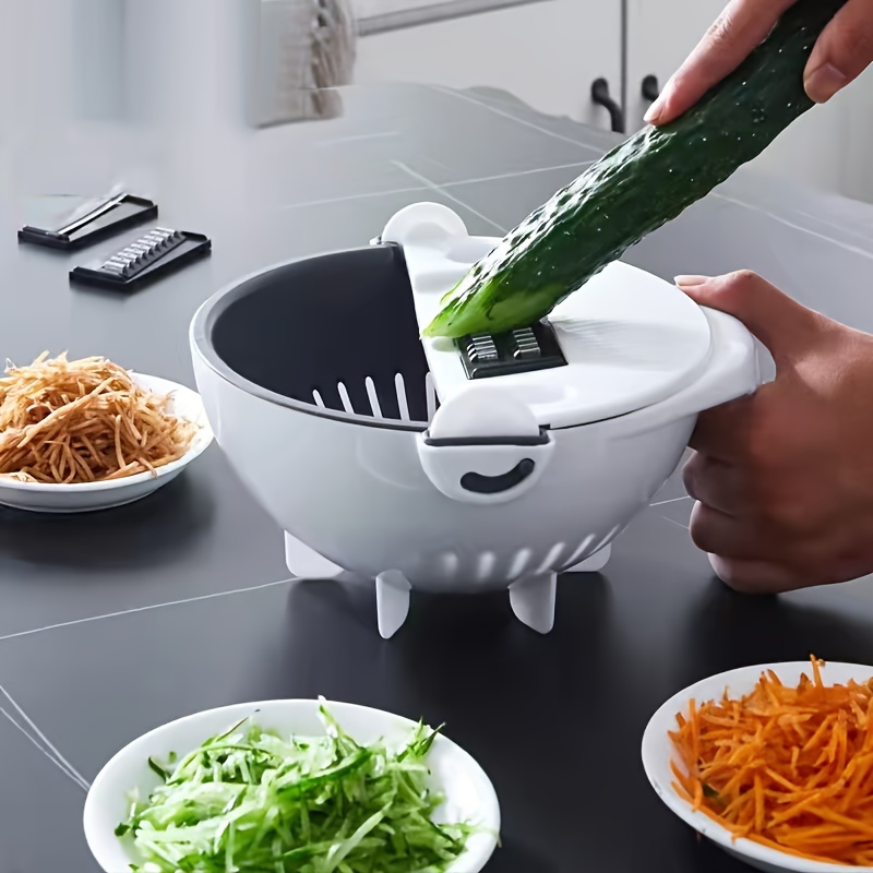 9 in 1 manual vegetable   and slicer set multi purpose vegetable cutter and grater with draining basket 7 interchangeable stainless steel blades for slicing shredding and cutting flowers dicing and grinding potatoes   and more details 1