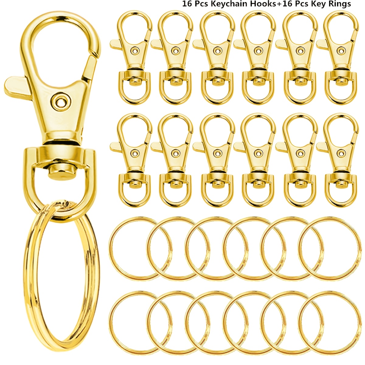 TEMU 16 Sets High Quality Rotating Snap Hooks With Rings(16pcs Keychain Hooks And 16pcs Key Rings) Suitable For Keychain Clips Lanyards Bags Wallets