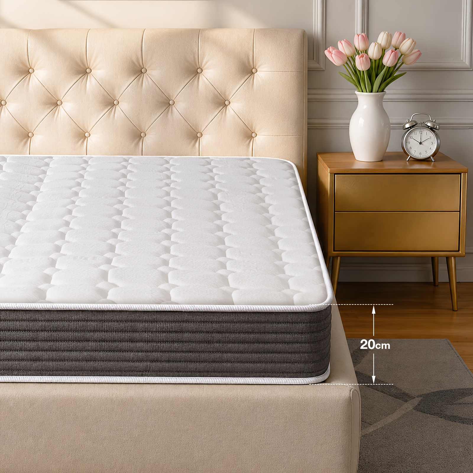 TEMU 20cm Hybrid Mattress Double/king Size, Memory Foam And Pocket Sprung Mattress With Pocket Springs, Medium , Breathable Orthopedic Bed