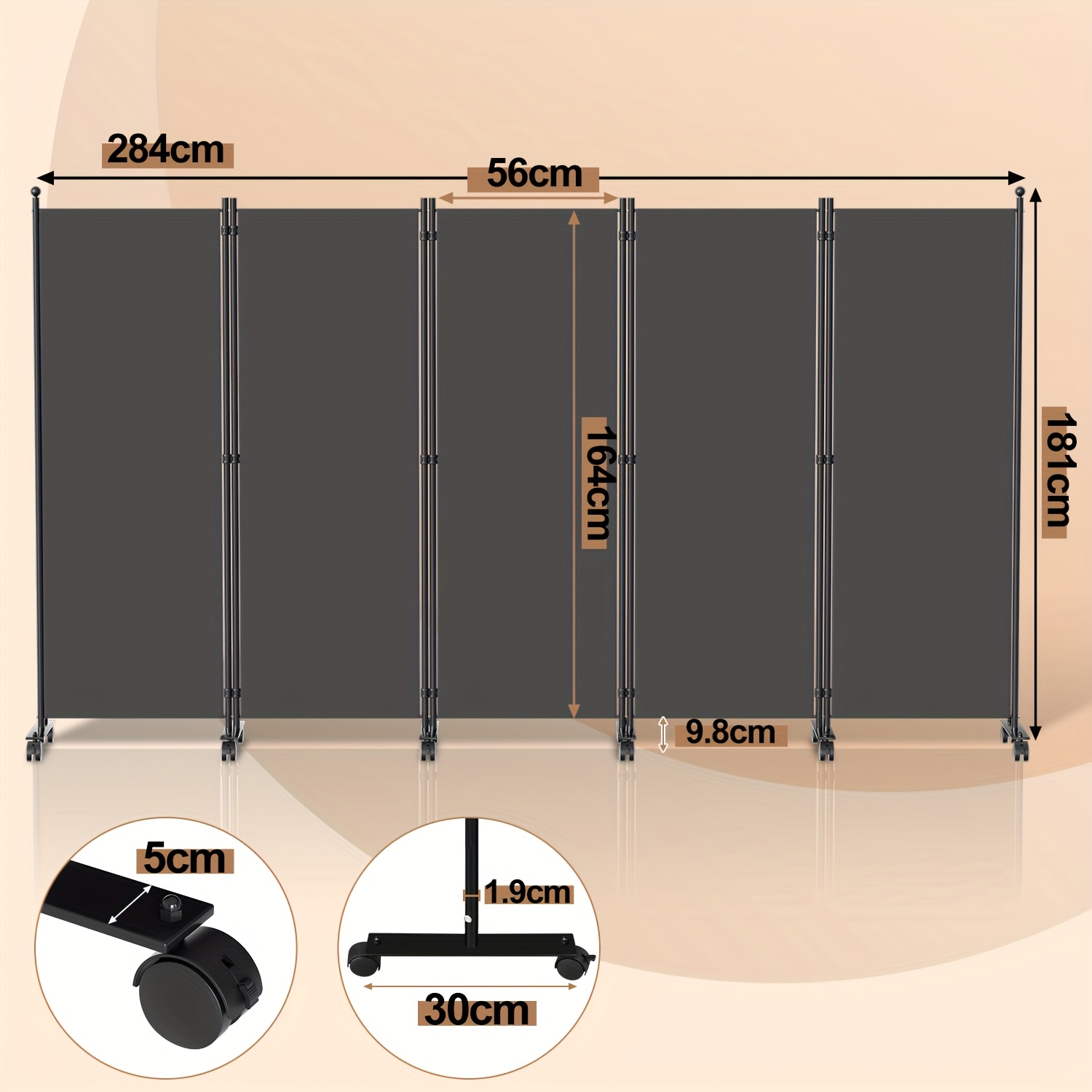 TEMU Foldable, Freestanding Partition With Casters - Partition Wall With Wheels - Changing Room Screens In Styles And Sizes; Suitable For Offices And