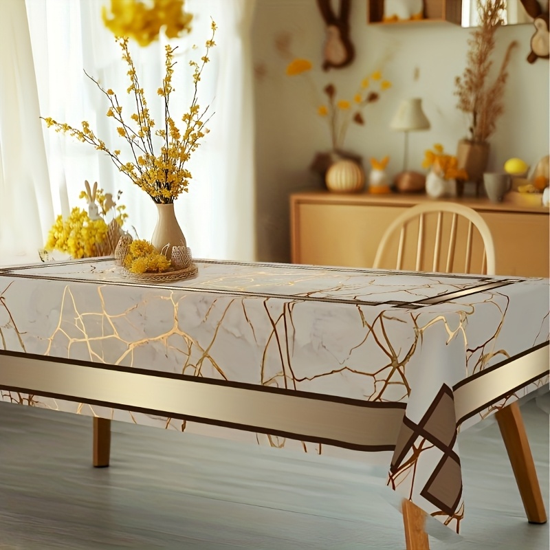 TEMU Elegant Marble Tablecloth - Beige, Golden, And Brown Marble Pattern. Suitable For Dining Tables, Kitchens, Parties, And Housewarming
