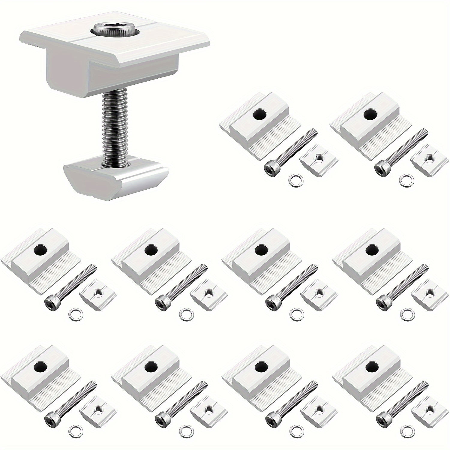 

10pcs Solar Panels Center Clamps 30mm, Aluminum Solar Panel Mounting Brackets T-shaped Mid Clamps Solar Panel Bracket Kit For Metal Roof, , Flat Roof, Sheet Roof