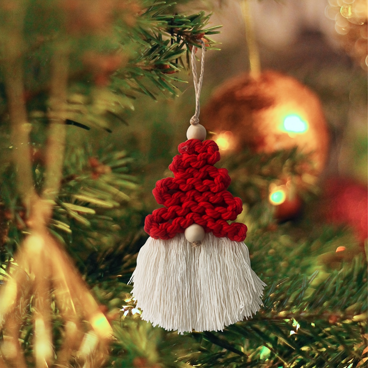 

Contemporary Cotton Christmas Tree Ornament - Festive Yarn Santa Hat Design, No Electricity Or Feathers Required, Holiday Decoration S42-h