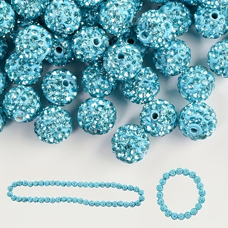 

50pcs 10mm Handmade Clay Beads - Ice Series Baseball , Round Disco Ball Design, Fancy Sparkle Diy Necklace Jewelry Making Christmas Decoration (light Blue)