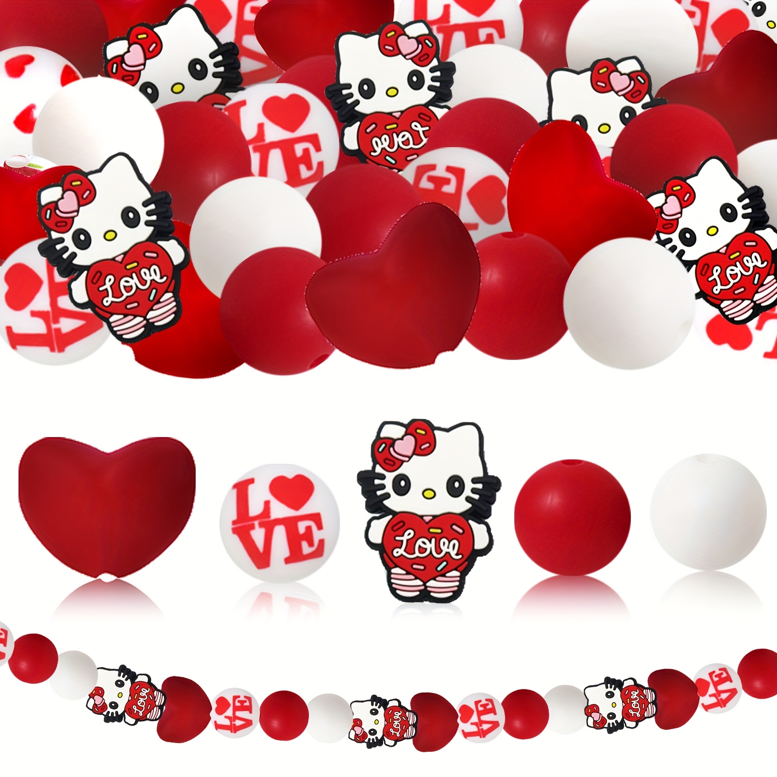 

25pcs Sanrio Hello Kitty 3d , Silicone Beads For Making, Valentine's Day Crafts, Keychains, Necklaces, Bracelets, Home Decor Accessories