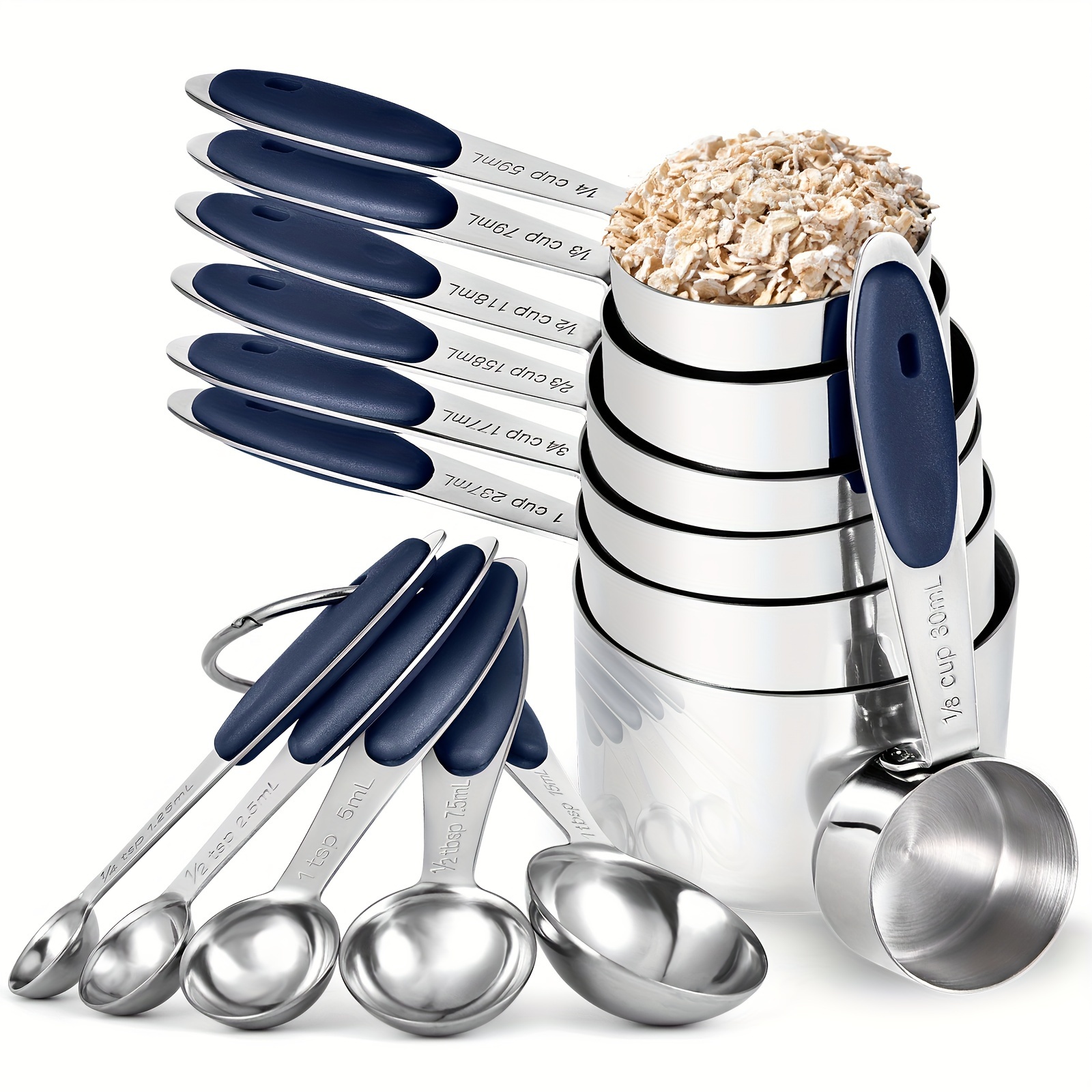 

Measuring Cups And Spoons Set: U-taste 18/8 Stainless Steel 12 Pieces Metal Nesting Stacking Kitchen Baking Cooking Food Measure Set For Dry And Liquid Ingredient
