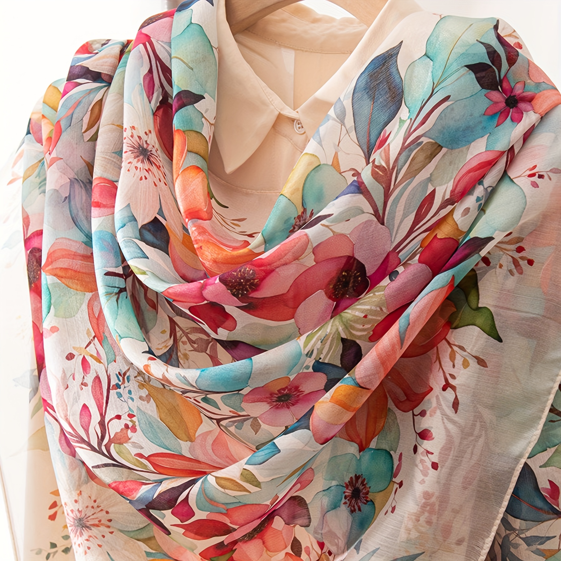 Women's Sheer Organza Floral Scarf – Lightweight Digital Print