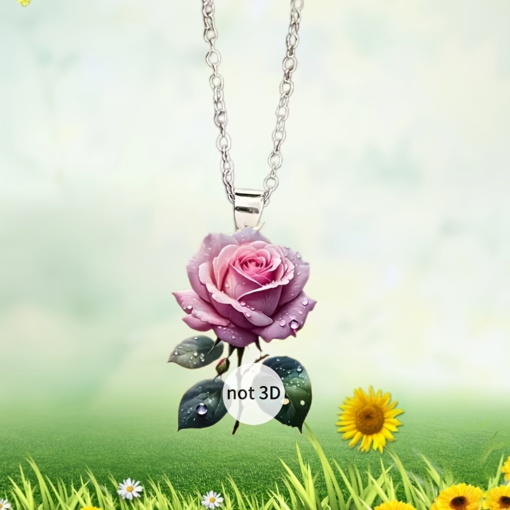 Acrylic Rose Print Women's Earrings Pendant Set