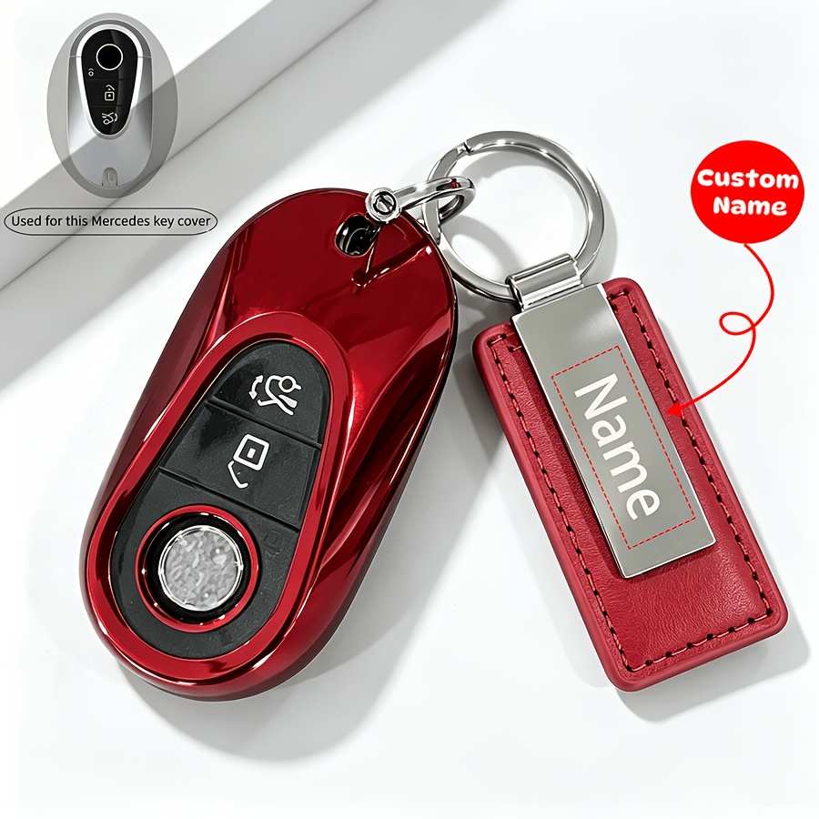 TEMU Custom Name Engraved Premium Tpu Car Key Case With Keychain, Anti Scratch Key Fob Protector Fit For Mercedes-benz Glc300 C63 Eqe53 Sl63 Sl43 S63