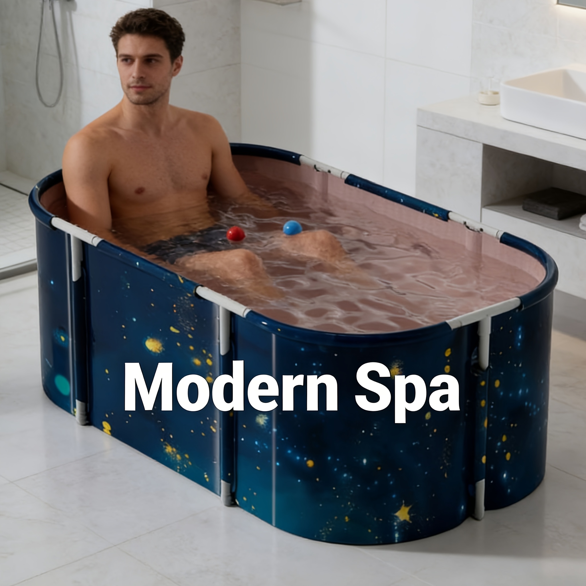 Foldable Non-Inflatable Bathtub, Starry Sky Pattern Design, Portable Thickened Bath Tub, Durable Wear-Resistant Material, Ideal for Home Spa, Adult & Family Bathing, Pet Washing & Indoor/Outdoor Use