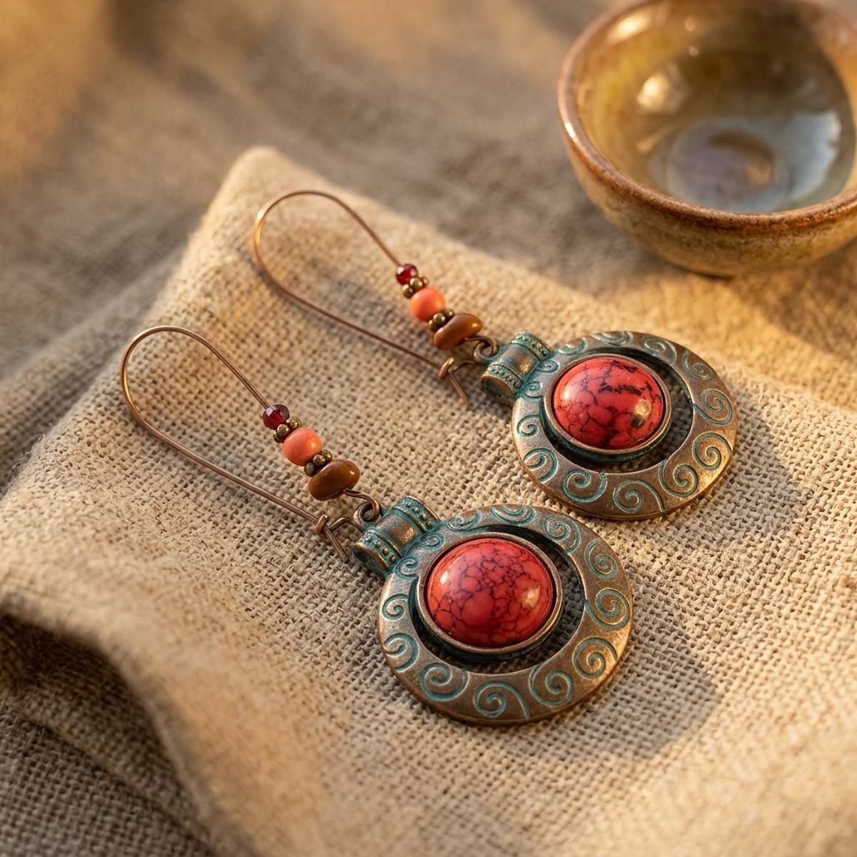 TEMU Pendientes colgantes redondos estilo retro, joyería bohemio de cuentas coloridas para