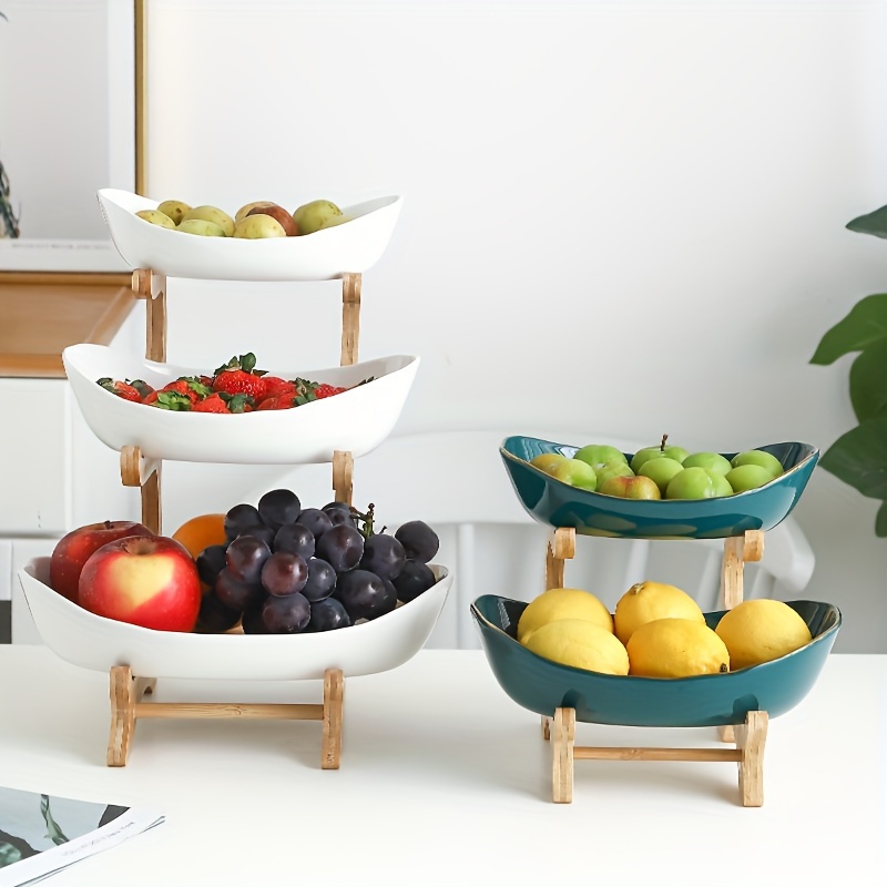 

Elegant 2/3-tier Wooden Fruit Stand - Triangular Plastic Serving Tray For Home, Kitchen, Restaurants & Parties