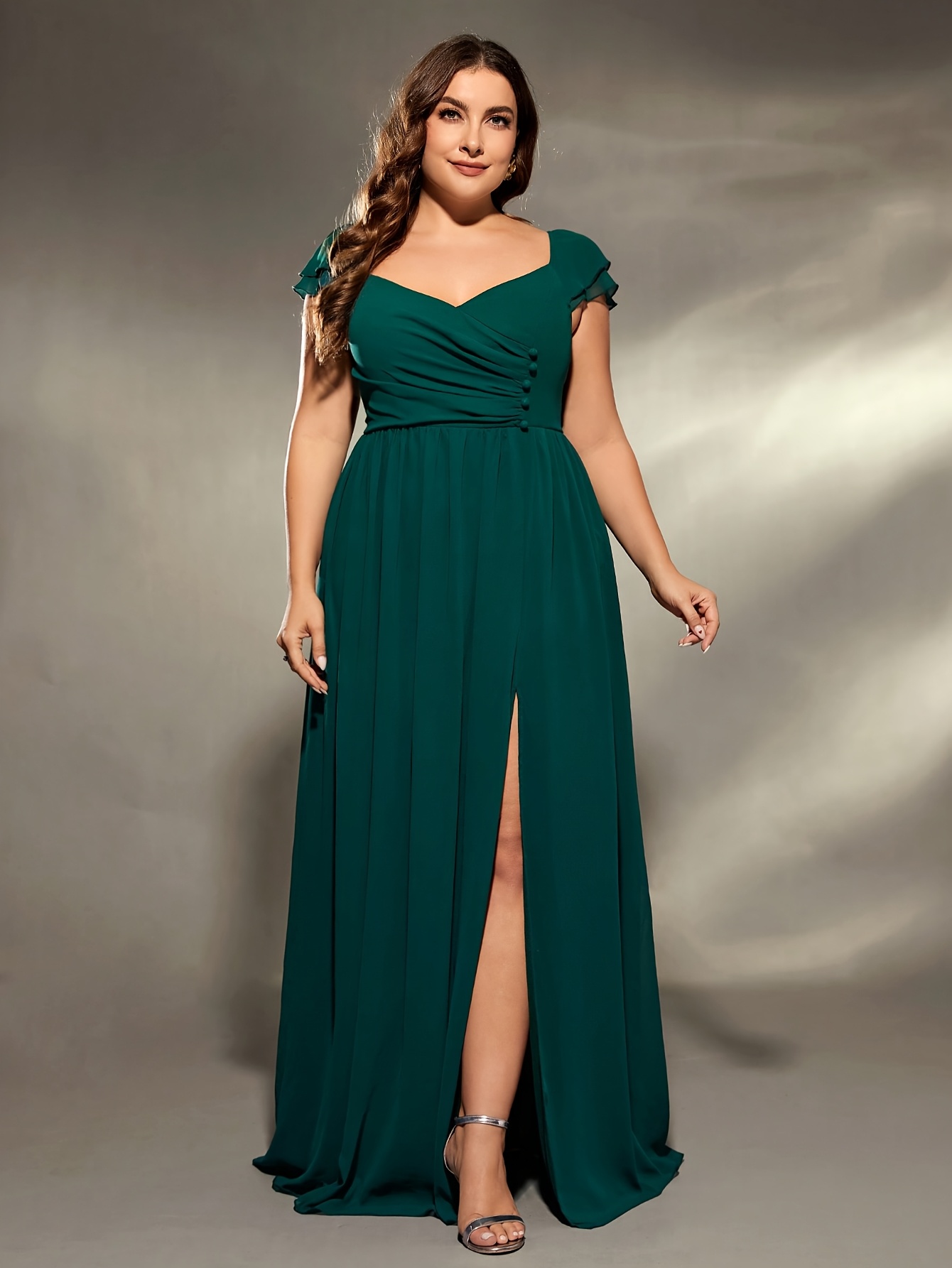 slim fit dress slacks Dark Green Chiffon Sparkle Beaded Evening Dress with Cape, Dark Green / US2