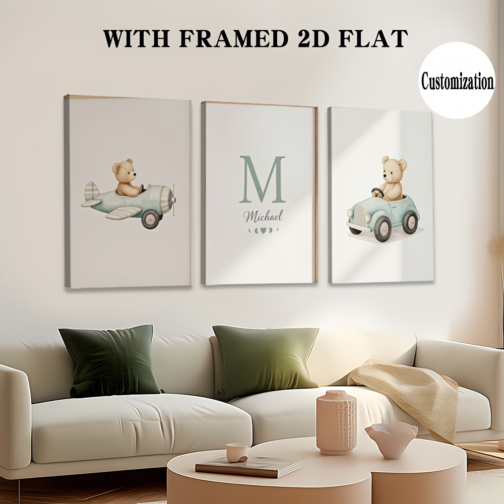 3pcs Personalized Teddy Bear Artwork Set