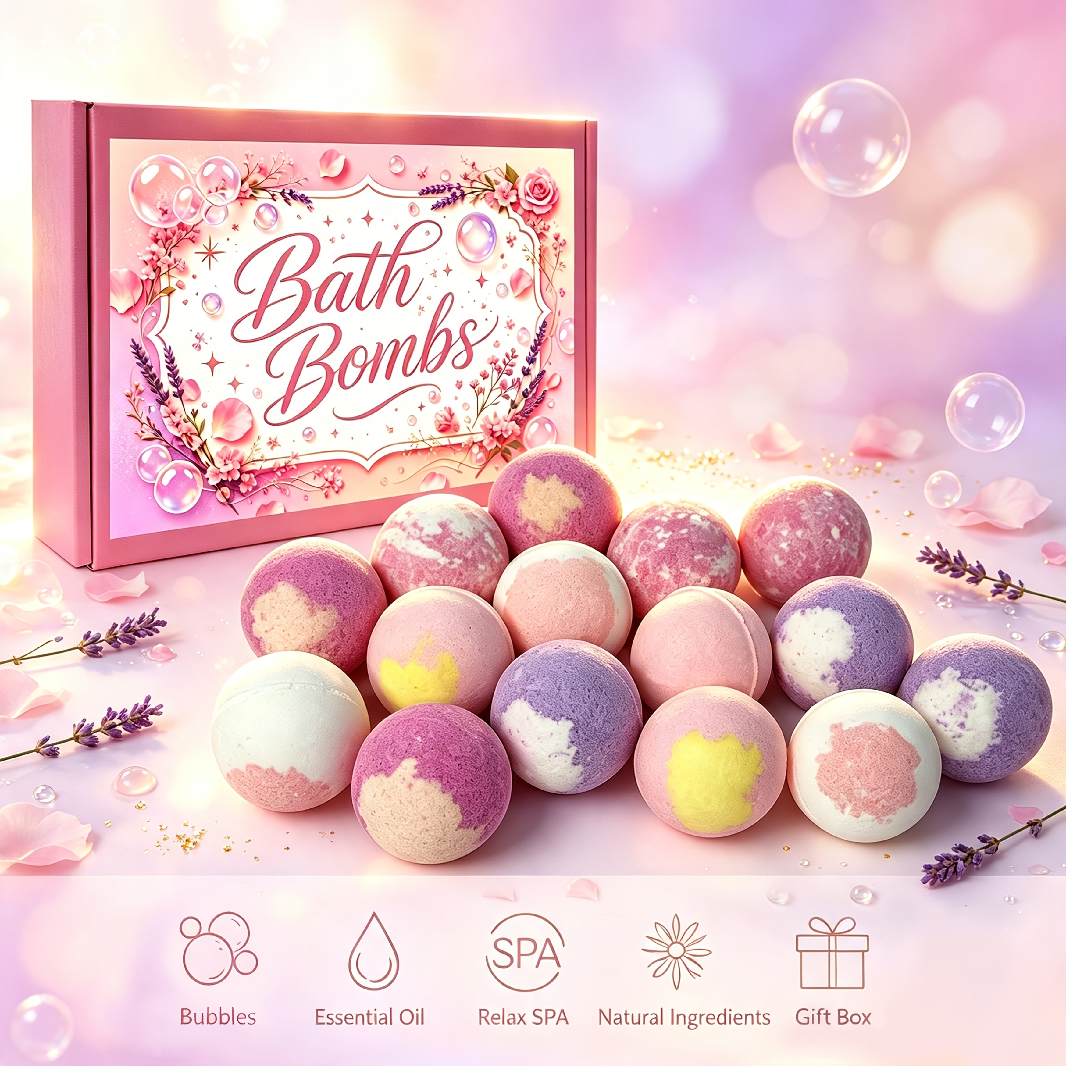 15pcs Floral Scented Bath Bomb Gift Box for Spa Experience