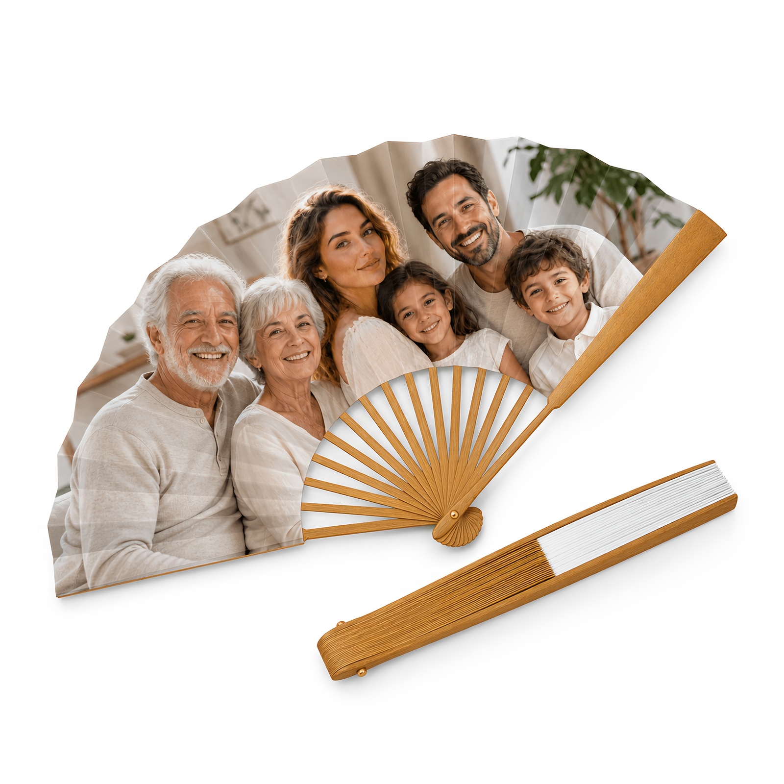 TEMU Éventail pliant personnalisé avec photo, portrait personnalisé avec cadre en bambou, éventail pliable portable, cadeau souvenir précieux pour de