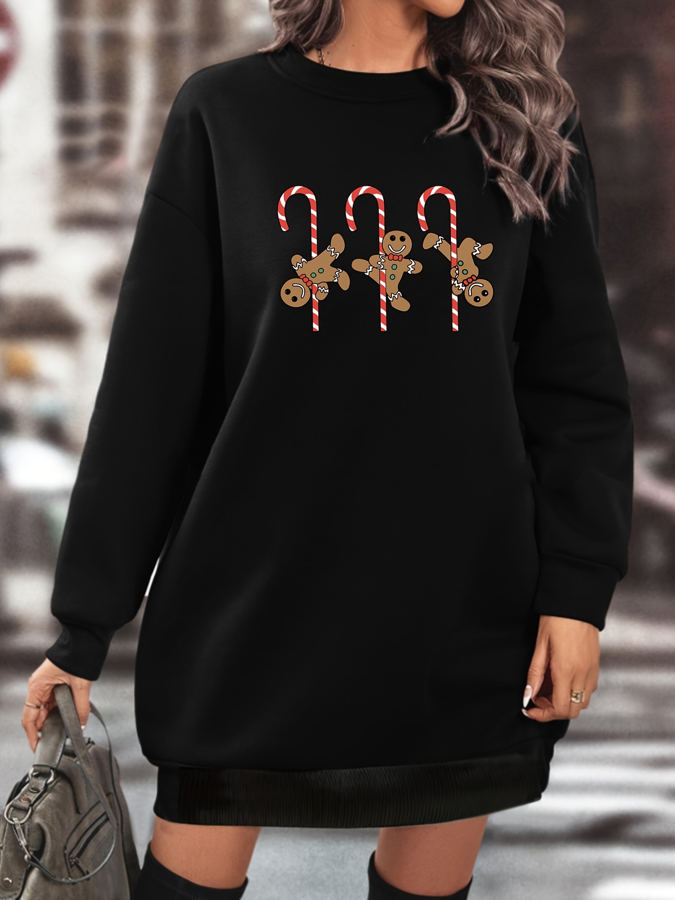 womens christmas gingerbread sweatshirt dress long sleeve - Temu