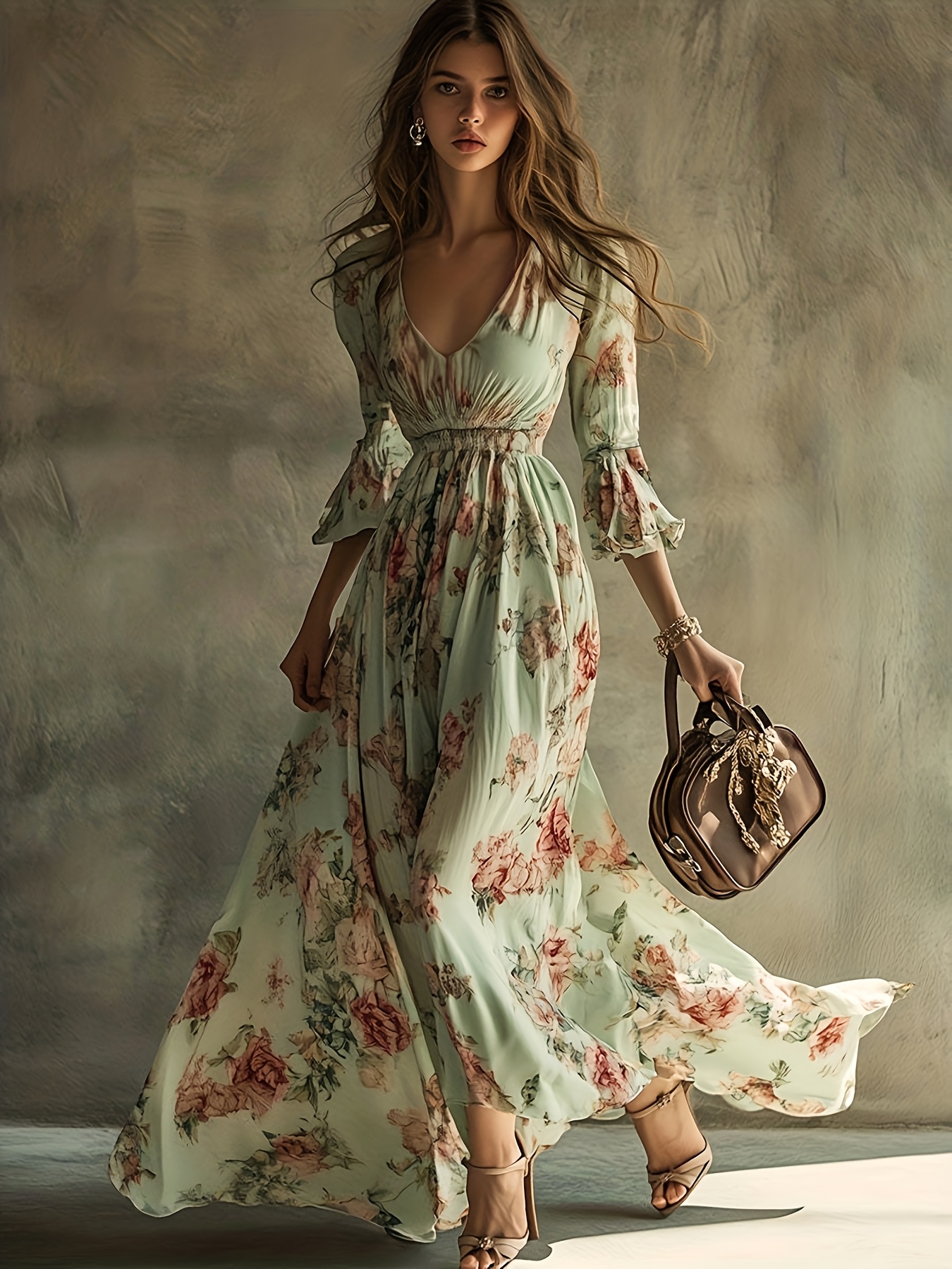 green emerald velvet dress Orange Florals Flowy Maxi Dress – Purple Door Boutique main image 1