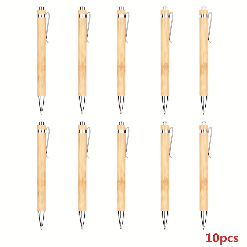 5/8/10pcs Ballpoint Pen Black Refill Cross-border Push Bamboo Pen Metal Clip Advertising Bamboo Pen School Office Gift Bamboo Pen Promotional Ballpoint Pen