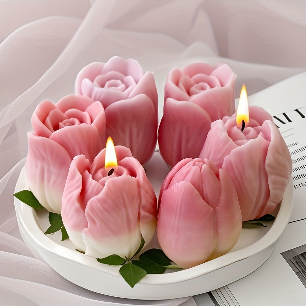Image of 3pcs Set Of Tulip Scented Candle Silicone Molds Floral Aromatherapy Plaster Diffuser Stone Home Ornament Decoration Holiday Decoration Silicone Molds