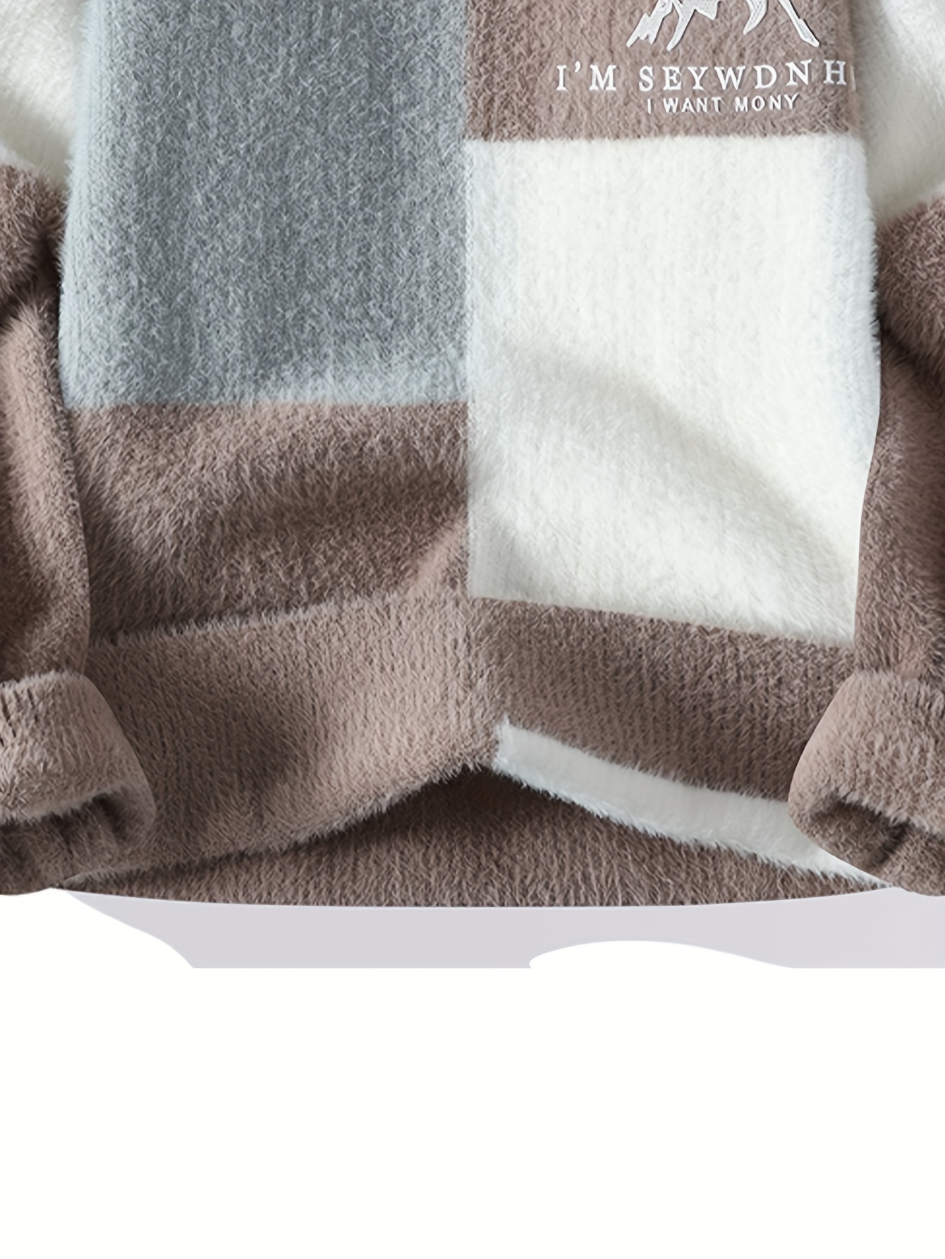SENMEIGUO Men'S Chunky Knit Sweater, Casual Round Neck, Long Sleeve, Letter Print, Warm Winter Top, Regular Fit, Knitted Fabric, 2024 Fall/Winter Collection