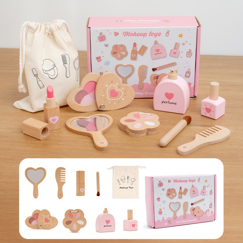 TEMU Set de jouets de maquillage en bois pour jeu de rôle, kit de maquillage DIY, jouets cosmétiques de simulation, non applicable, produits