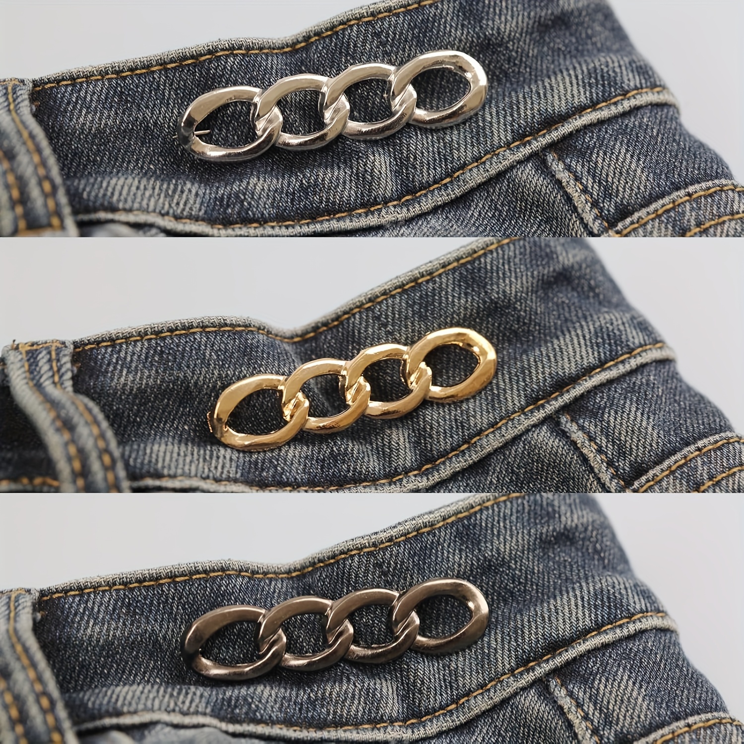 TEMU 3 Fibbie Regolabili per Cintura Pantaloni, Stringivita Istantaneo per Abito Aderente con Bottoni Rimovibili, Bottoni Senza Cuciture, Regolatore