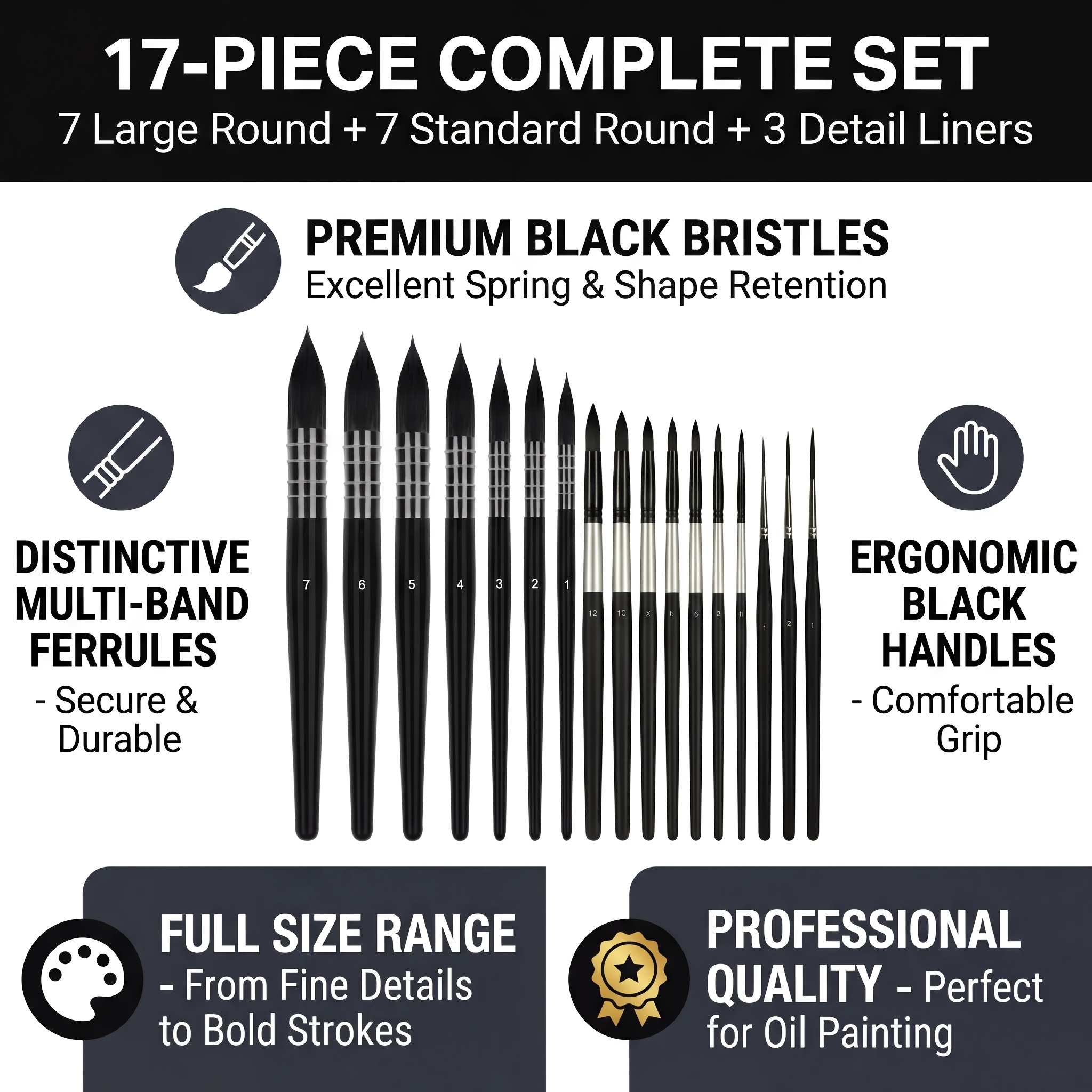 17pcs Watercolor Brush Set with Wooden Handles
