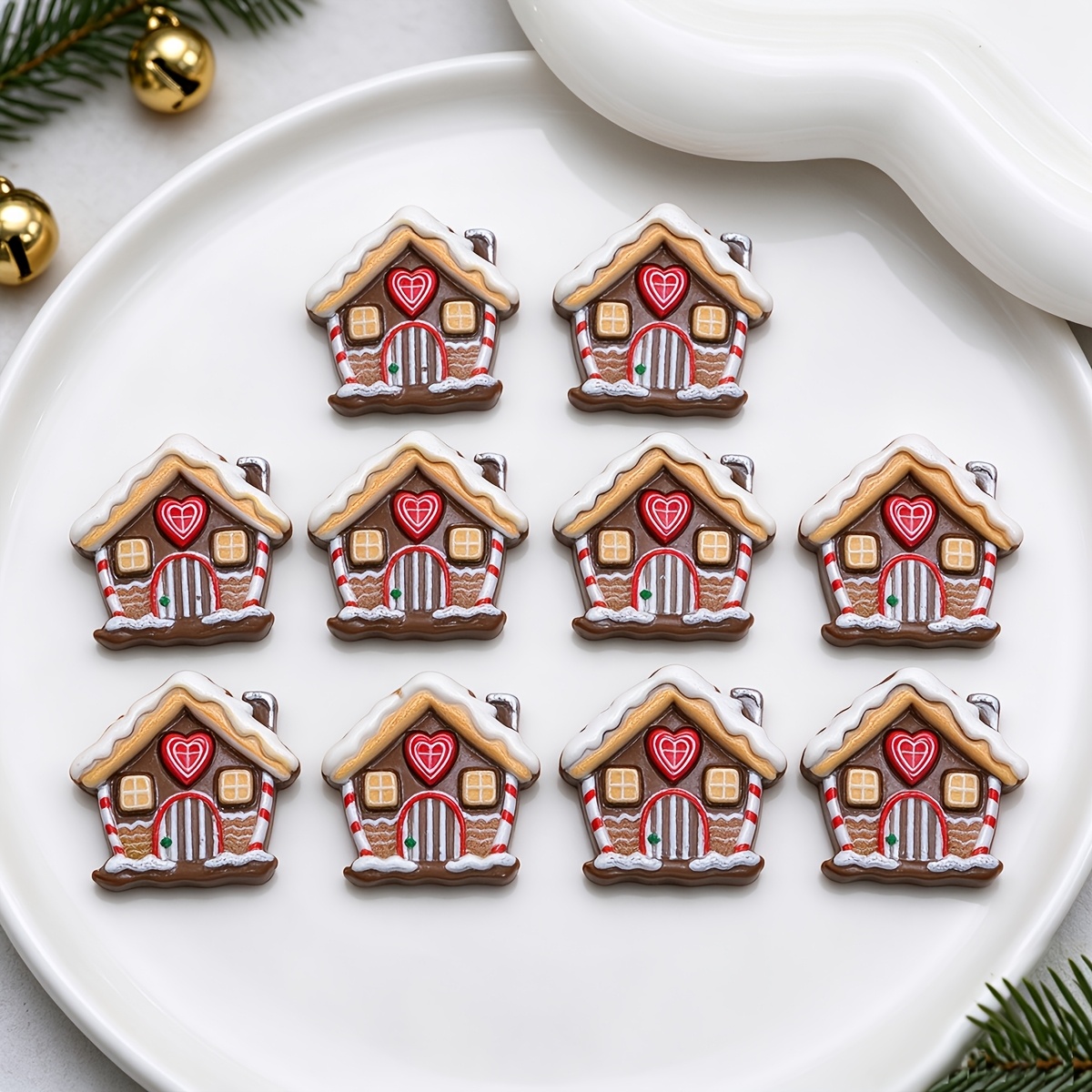 TEMU 10pcs Christmas Holiday Gingerbread House Charms, Headband Hair Bow, Phone Case Additions