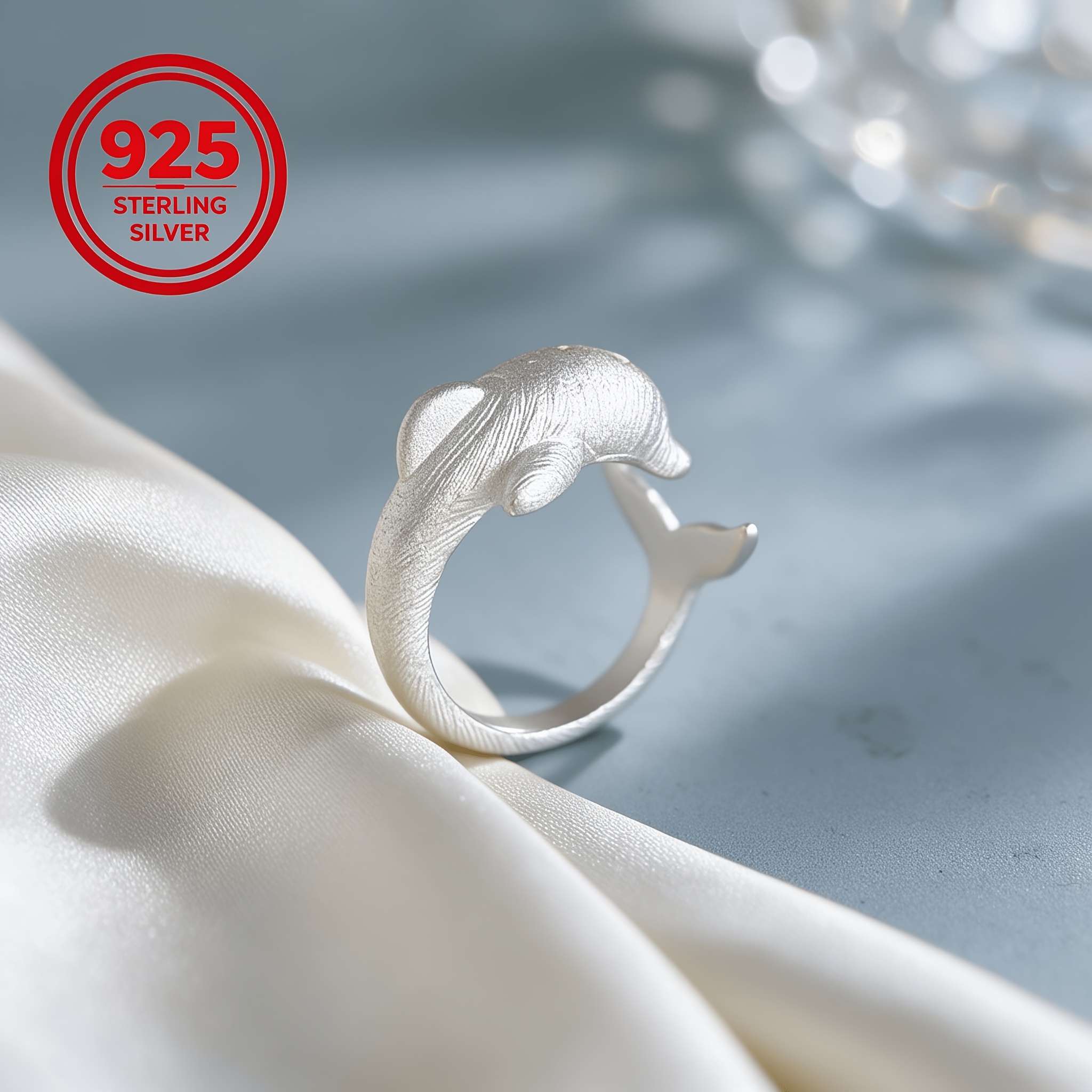 925 Silver Adjustable Opening Dolphin Geometric Band Ring
