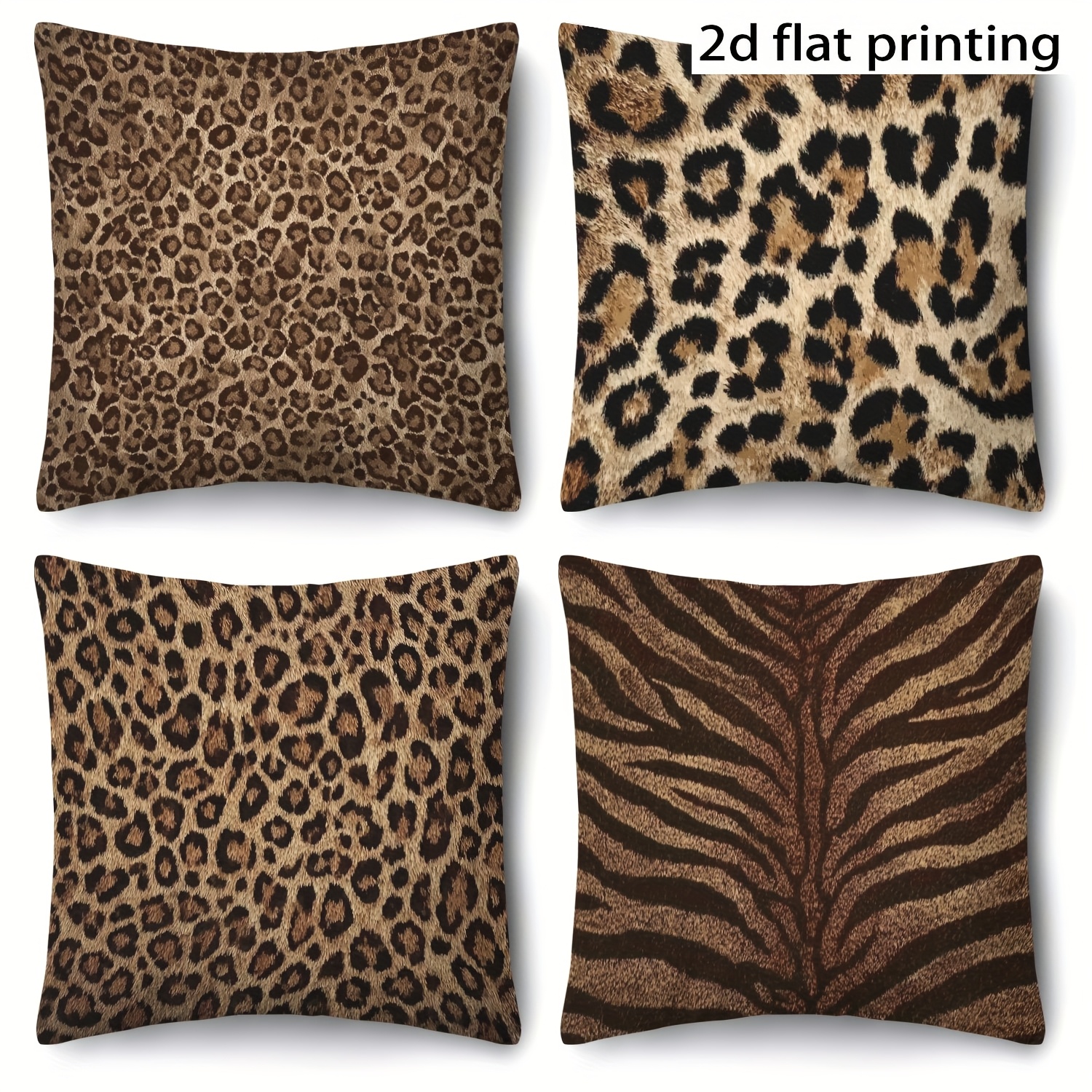 TEMU Impresión 2D, 4 piezas, Fundas de Cojín Decorativas con Estampado de Leopardo Vintage, Estampado de Leopardo, Rayas de Cebra, Rayas de Tigre, 18