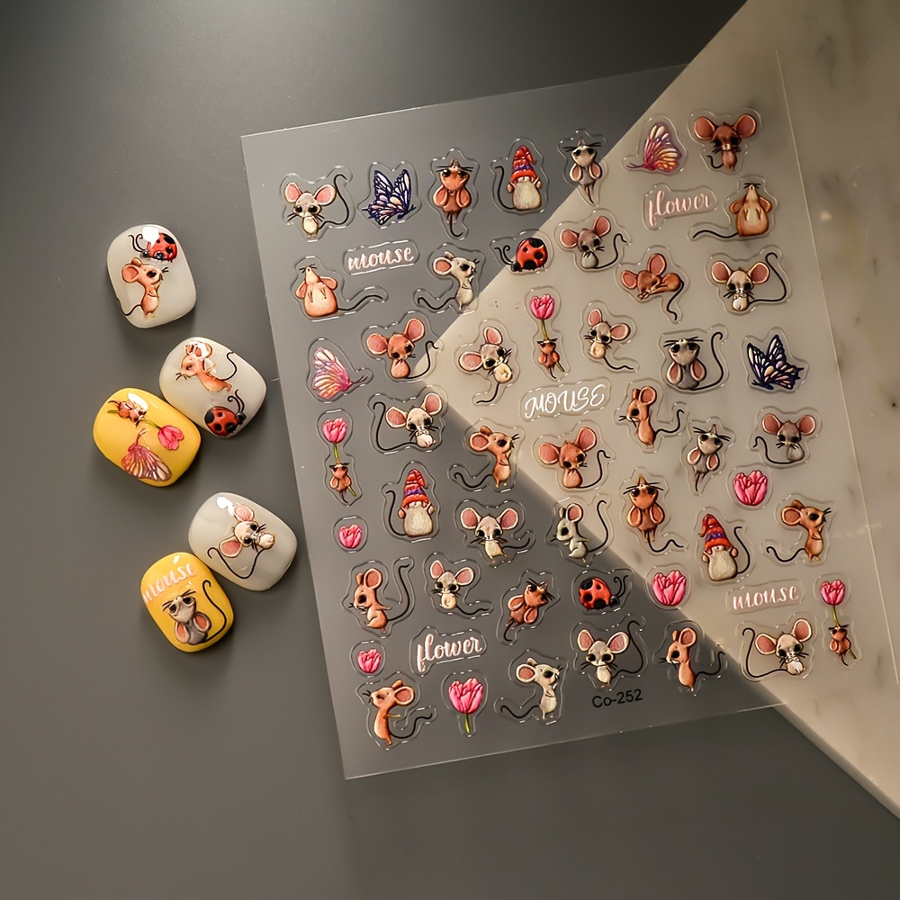 1pc New Craft Nail Stickers, Embossed Cute Mouse Jelly 3d Nail Decorations