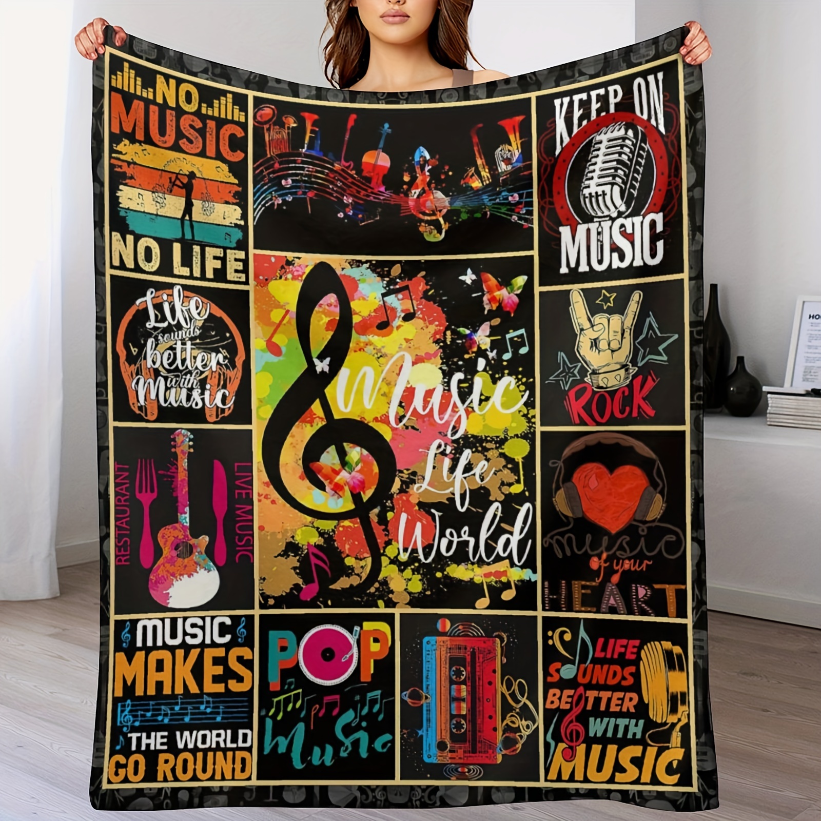 

Music Note Blanket Musical Symbol Gifts For Women Girls Boys Men Students Birthday For Dad Husband Music Lovers Piano Guitar Teachers Plush Throw Blankets 80x60in
