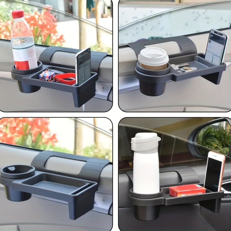 

Versatile Car Organizer With Cup Holder & Phone Slot - Durable Plastic, Easy-install Side Door/window Storage Rack For Vehicle Interior Accessories