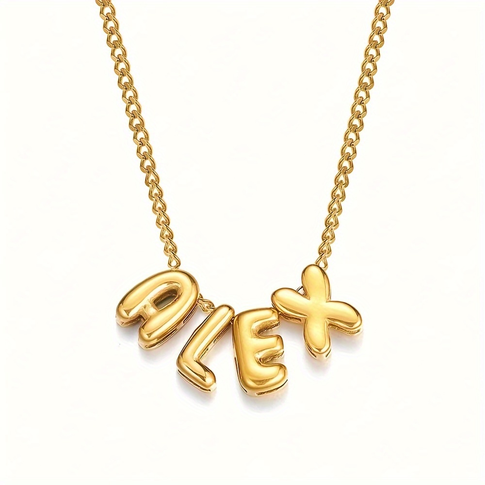 TEMU Collier personnalisé avec nom en lettres bulles, étanche en acier inoxydable, bijou personnalisé pour femmes facile et élégant, convient pour ,
