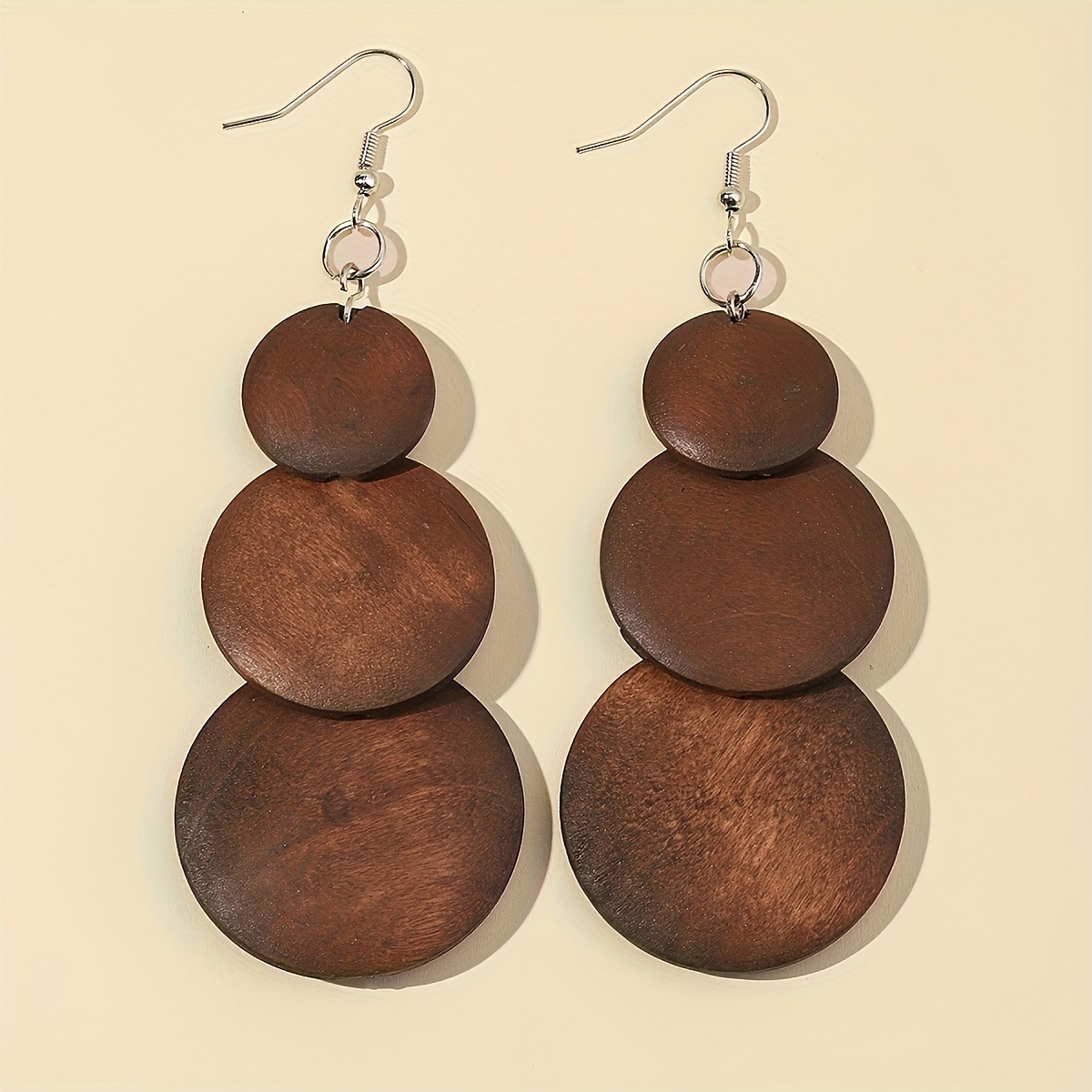 Vintage Brown Solid Wood Dangle Earring Set, 5-Pair