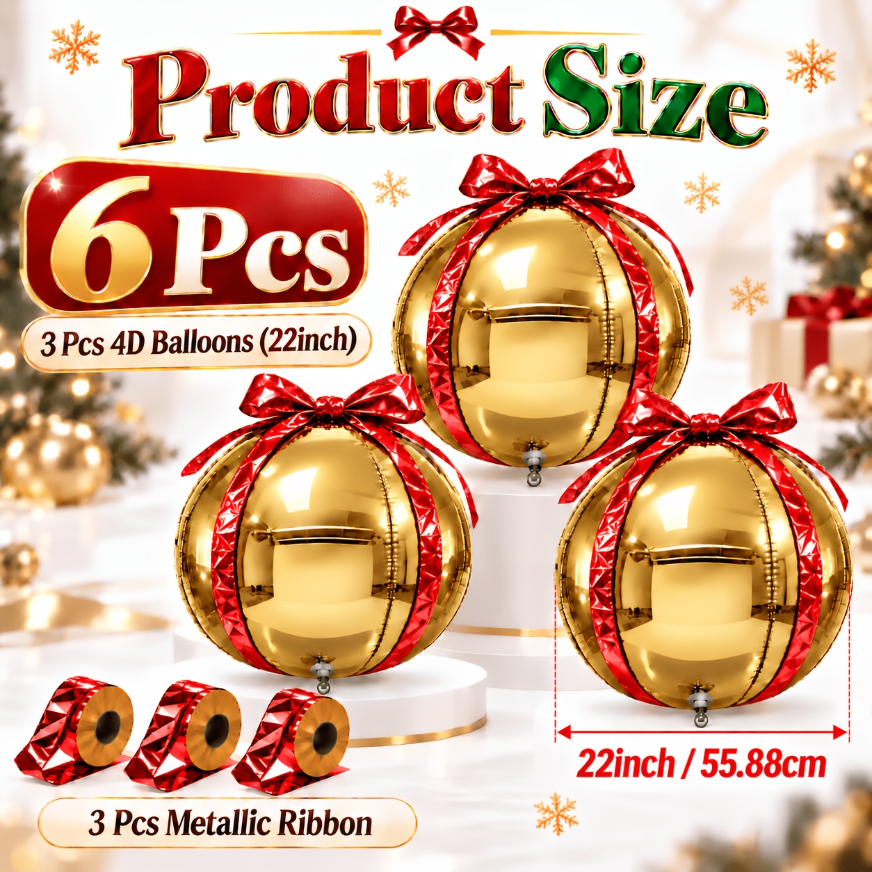 TEMU Ball Set With Red Satin Ribbon, Christmas Gift Ball, Suitable For Christmas, Wedding, Valentine's Day Decoration, Birthday Decoration, Birthday