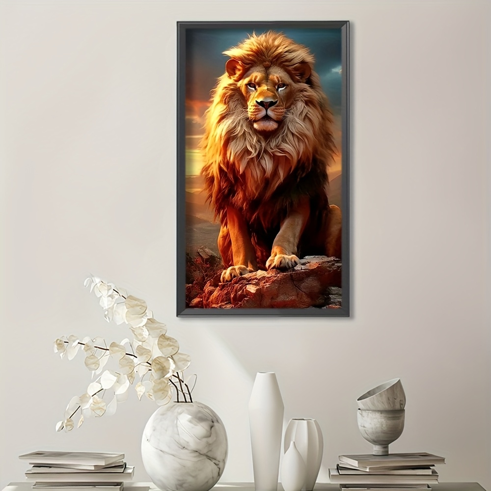 TEMU Large Size Creative Lion Pattern Stitch Painting Kit, Diy Art Needlework, 11ct Embroidery Fabric Decorative Craft Set, Handmade Stitch Print