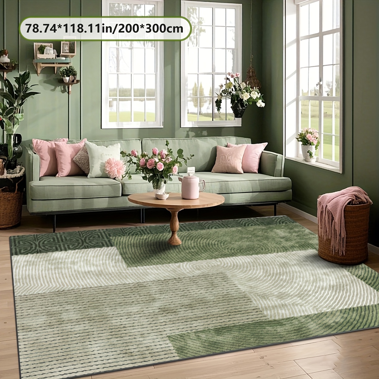 TEMU Zulida Large Green Grey Brown Mat Mat - Soft -like, Non-slip Dot Backing, Beige/green/grey/brown/white Neutral Tones, Jumbo Sizes Up To 23ftÂ²,