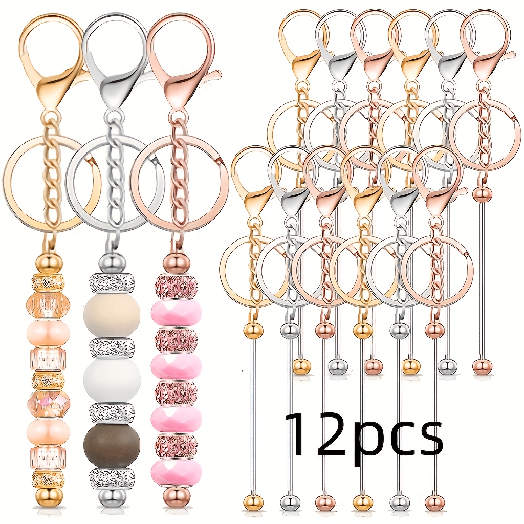 TEMU Lot de 12 porte-clés vierges pour femme, ensemble d'étiquettes de clés perlées, chaînes de porte-clés, étiquettes de clés perlées faites à à