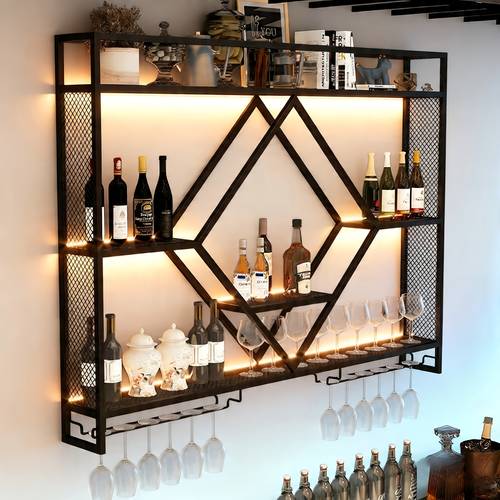 wall mounted metal wine rack integrated wine glass storage rack large capacity heavy duty rust proof moisture proof modern minimalist space saving wine rack suitable for homes bars restaurants and kitchens
