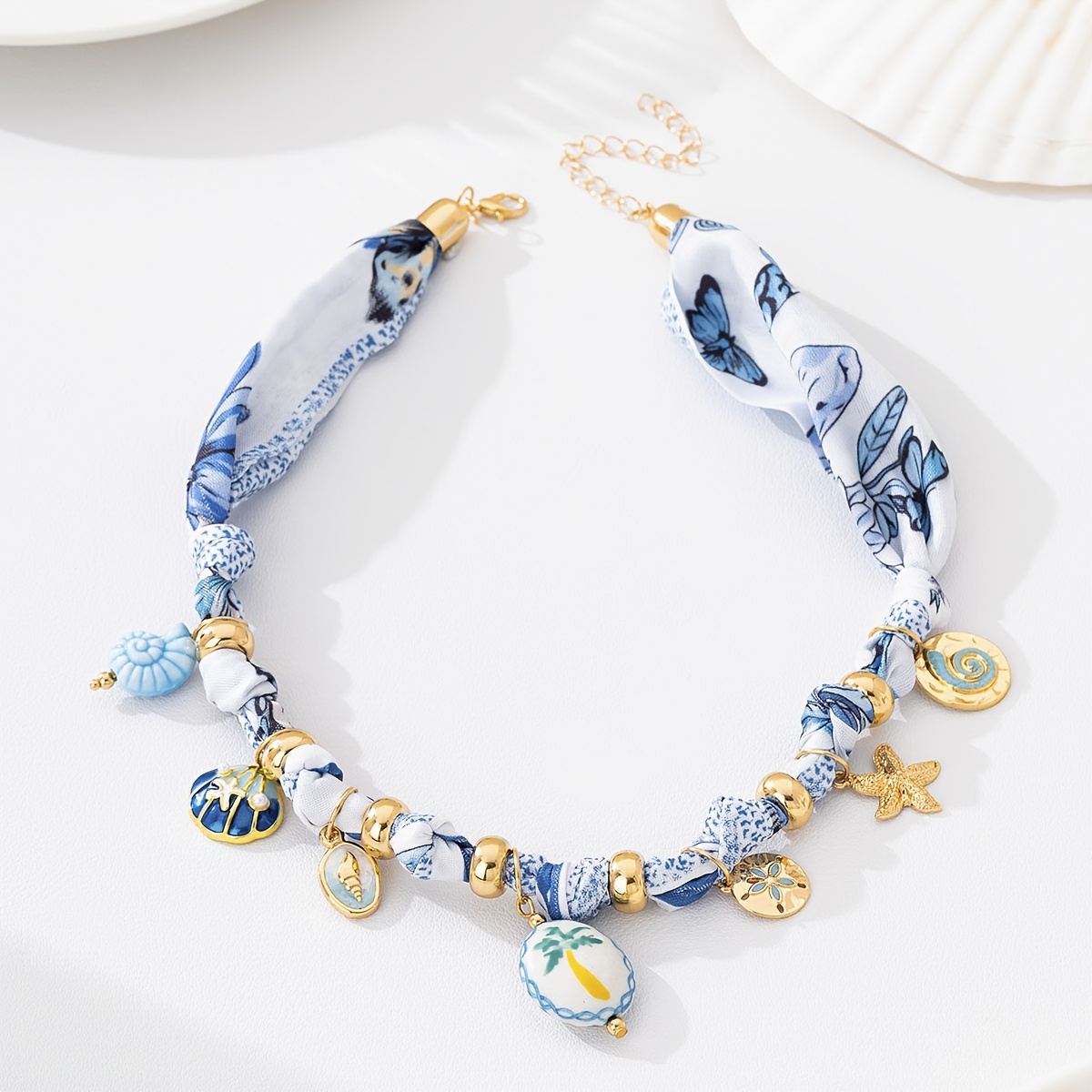 1pc Bohemian Ribbon Alloy Drip Oil Starfish Conch Pendant Hand-painted Ceramic Pendant Necklace Suitable For Women's…: retailer-supplied image