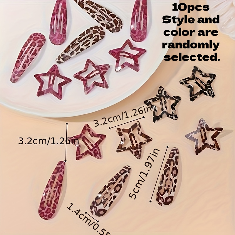 E-shop 10/36 Stück Zufällige Farben Haaraccessoires, Leopard Tränen- Stern-Haarklammern, Süße Niedliche Y2K Pony-Haarklammern, Ideal für den Pendeln