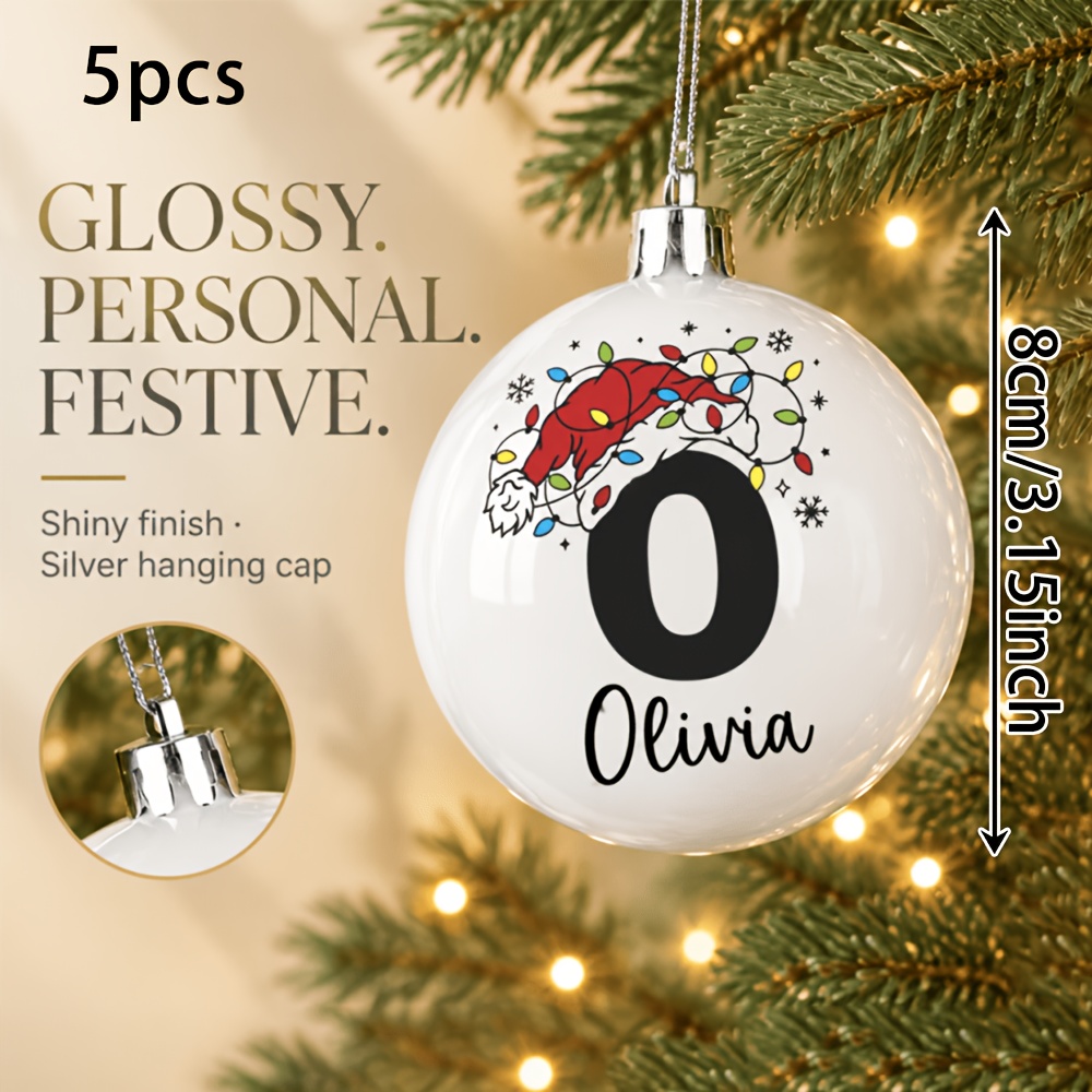 TEMU Lot de 5 décorations de Noël Ya personnalisées rétro avec nom//, boules de Noël suspendues en plastique avec lettres, chiffres, , pour
