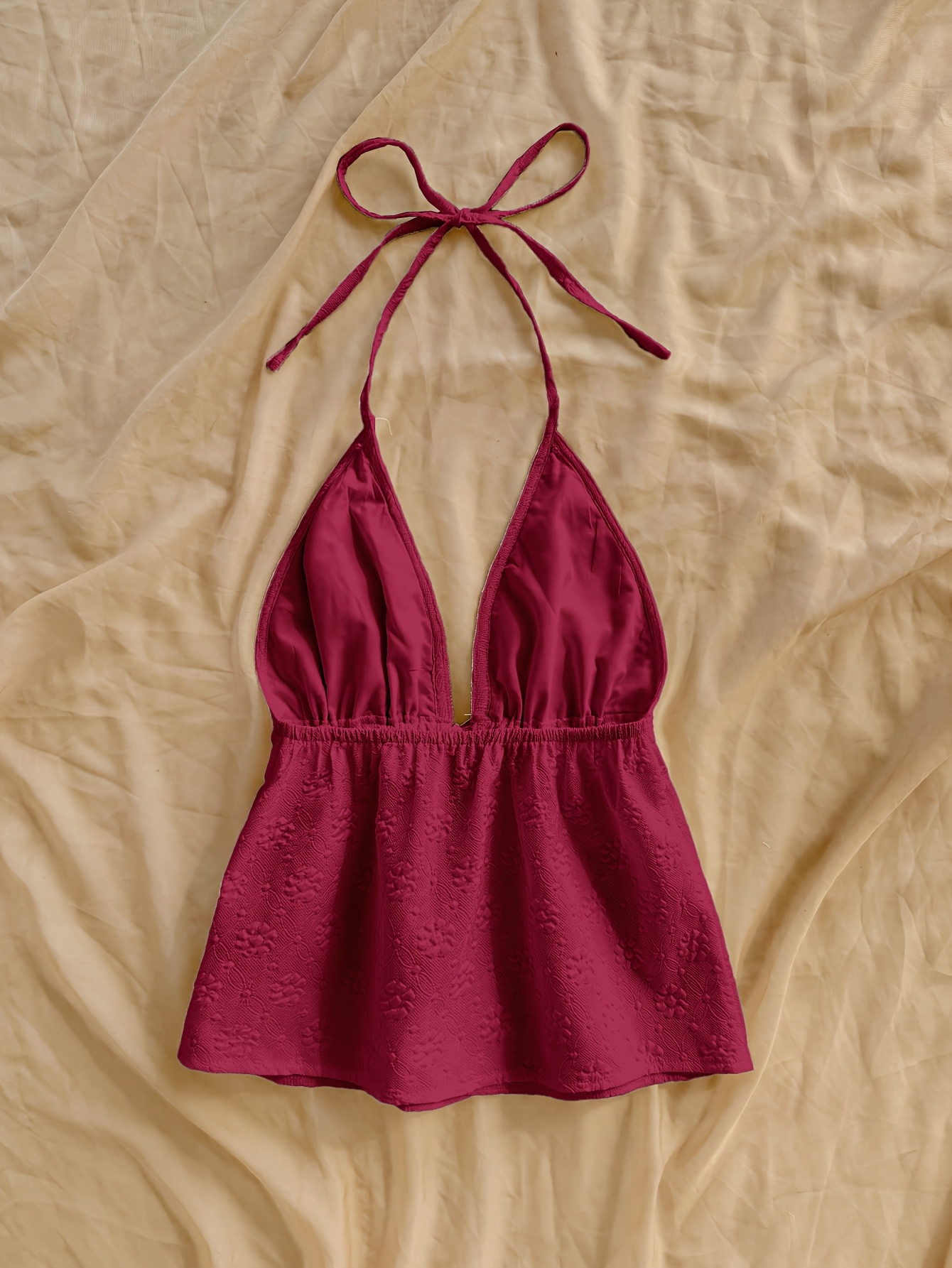 Solid Color Floral Texture Cute Top
