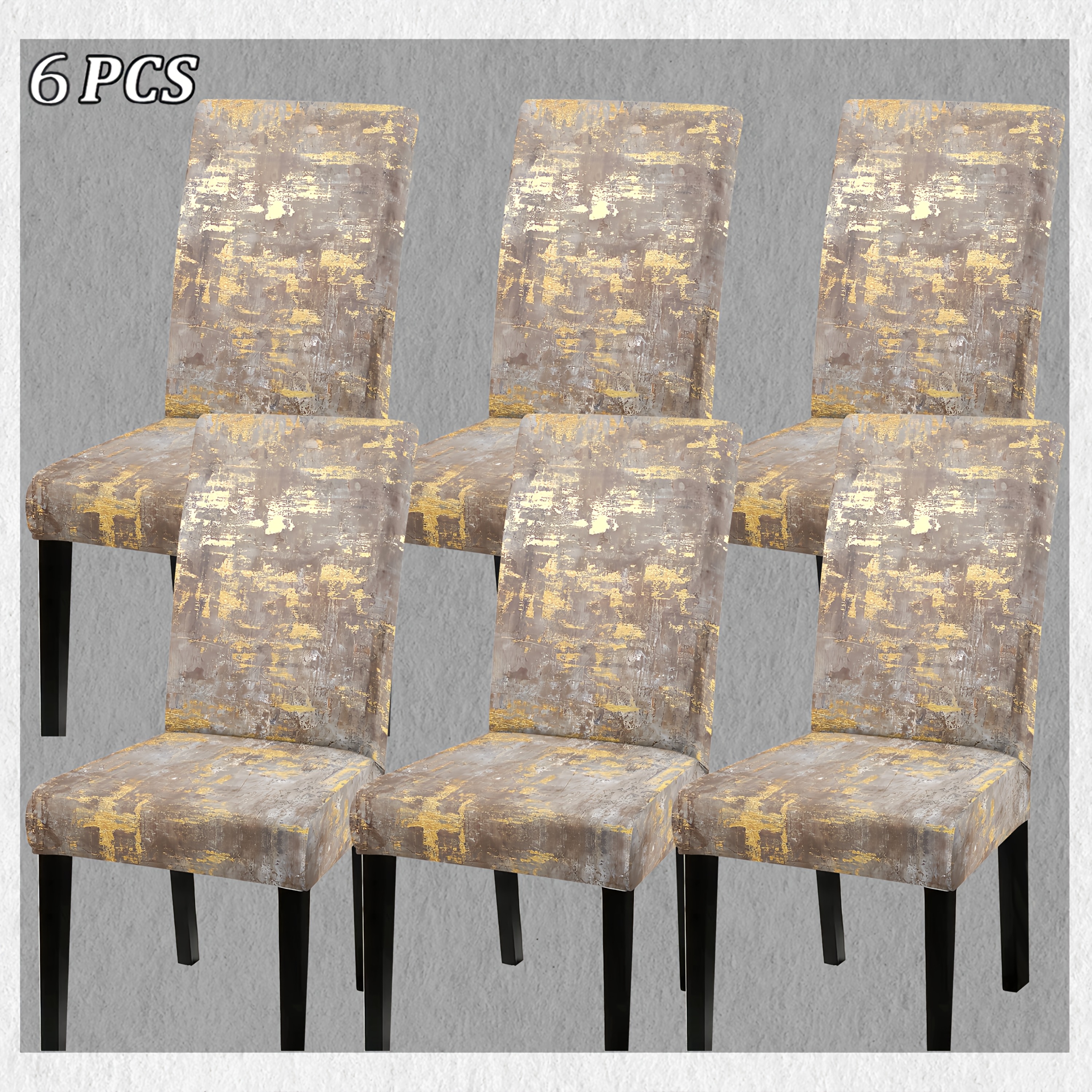 TEMU Set Of Removable And Washable Chair Covers With 4/6/8 Textured Patterns, Featuring Golden Textures Printing Designs, Soft And Stretchy Seat