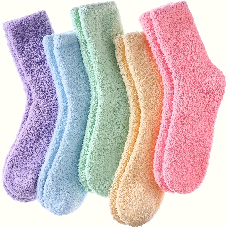 TEMU 5 Pairs Of Plush Winter Warm Socks, Colored Thick Floor Socks, Soft And Comfortable Fluffy Socks, Home Sleeping Socks